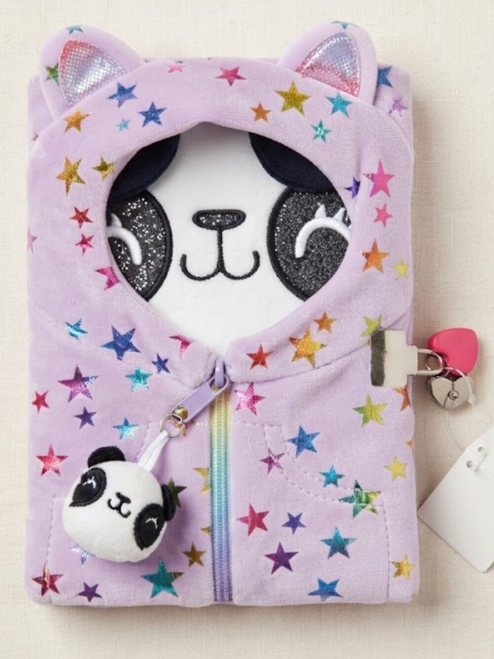 NWT Claire's Penelope Panda Hoodie Plush Locked Diary with Lock & Key